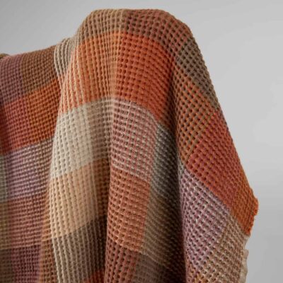 Washed linen cotton fabric brown colour checks waffle 6 Washed linen cotton fabric brown colour checks waffle product photo