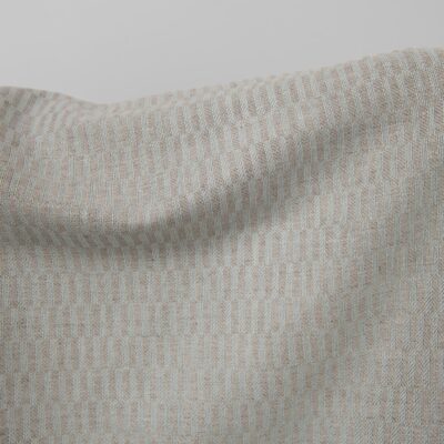 Blue and grey patterned linen cotton fabric close up detail