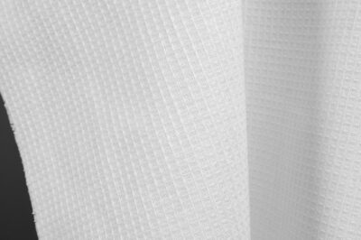 Optical white linen cotton waffle fabric