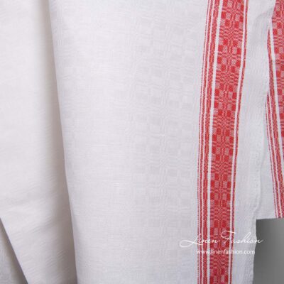 White linen cotton fabric with red stripes 5 White linen cotton fabric with red stripes