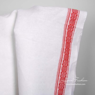 White linen cotton fabric with red stripes 6 White linen cotton fabric with red stripes