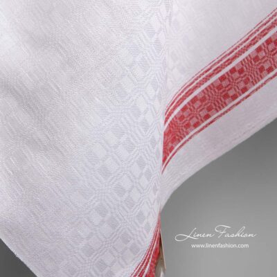 White linen cotton fabric with red stripes 7 White linen cotton fabric with red stripes