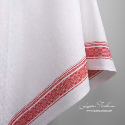 White linen cotton fabric with red stripes 8 White linen cotton fabric with red stripes