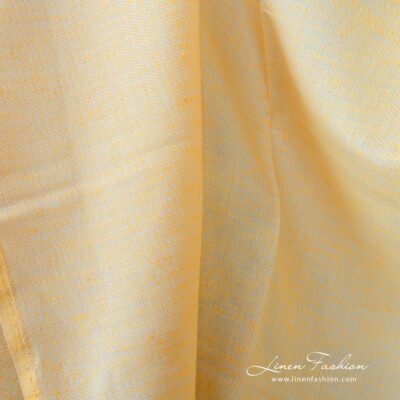 Linen cotton fabric yellow white small pattern close up view