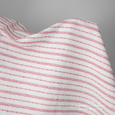 White half- linen fabric in red patterned stripes