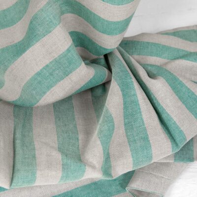 linen cotton beige green stripes, width 150cm.