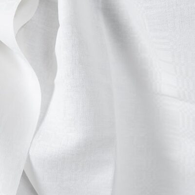 Linen cotton fabric bright white checks pattern 150cm