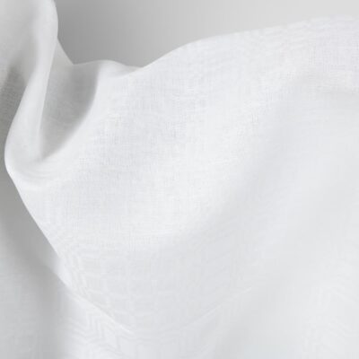 Linen cotton fabric bright white checks pattern close up view