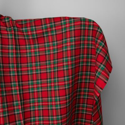 Linen cotton fabric red green checks