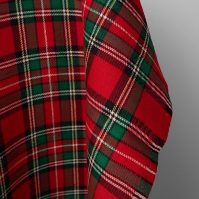 Linen cotton fabric red green checks, fabric edge