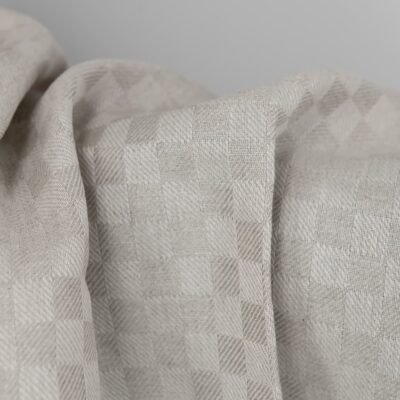Linen cotton fabric white and natural twill checks 7 Linen cotton fabric white and natural twill checks close up detail