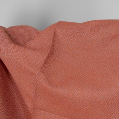 Linen cotton fabric orange and lilac diamond pattern, 150cm