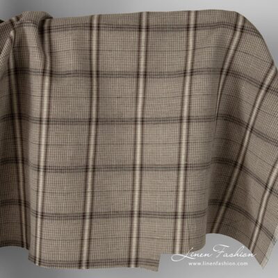 Linen cotton fabric with large brown checks 4 Linen cotton fabric with large brown checks.