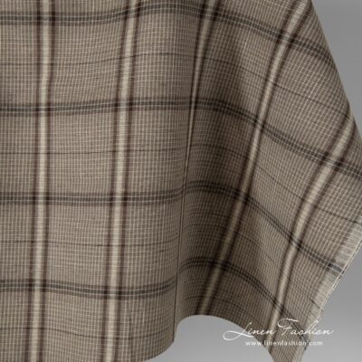 Linen cotton fabric with large brown checks 5 Checked linen cotton fabric.