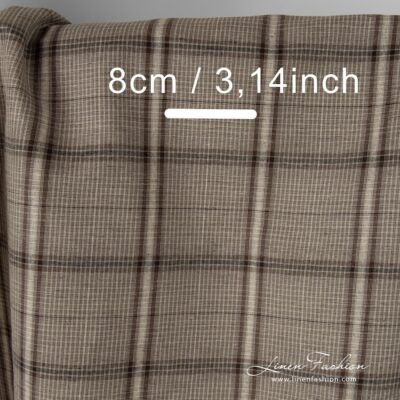Linen cotton fabric with large brown checks 6 Brown coloured linen cotton fabric.