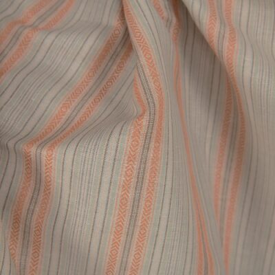 Linen cotton fabric greenish brown stripes 6 Linen cotton fabric greenish brown stripes close up detail