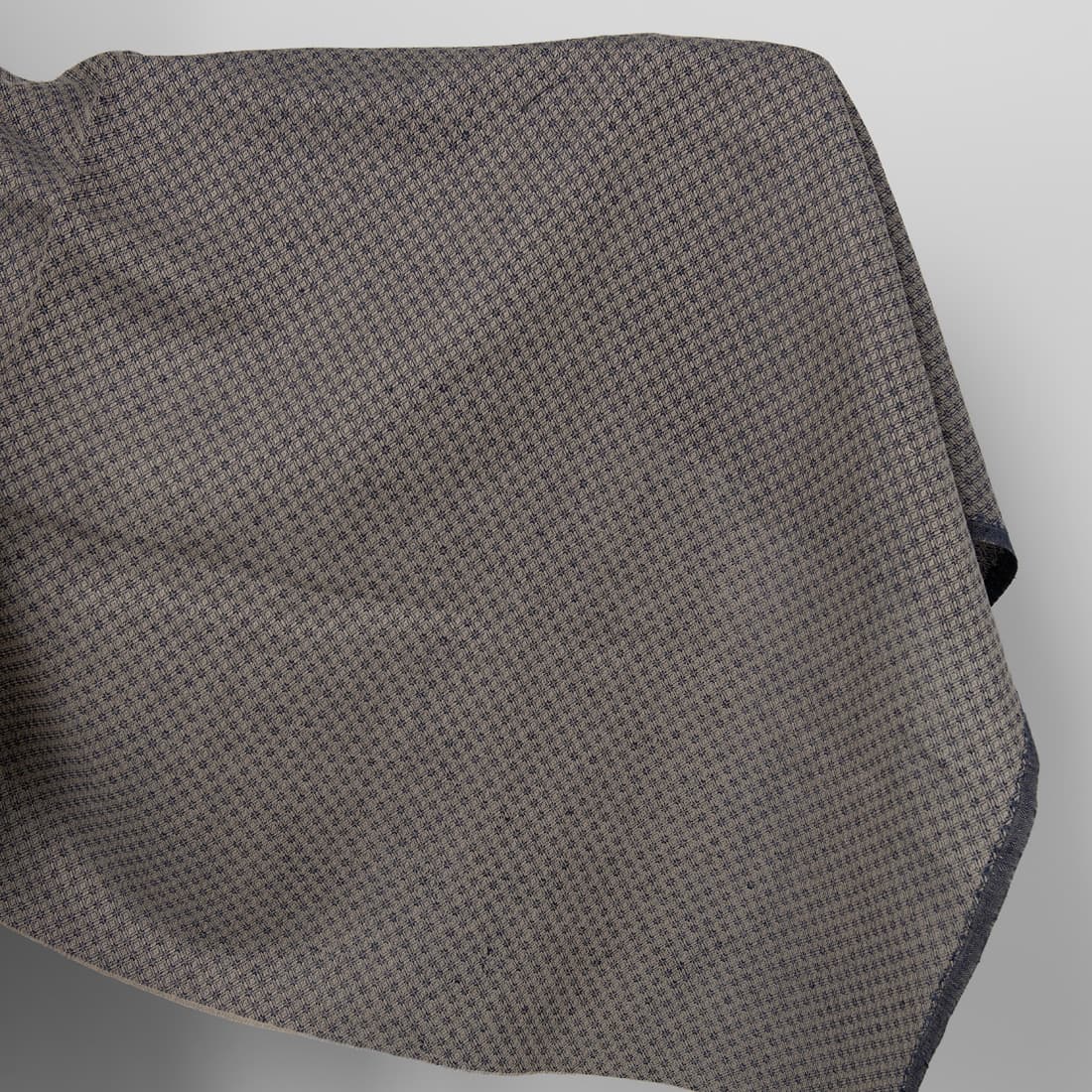 Linen cotton fabric blue and beige diamond pattern