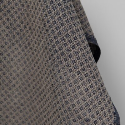 Linen cotton fabric blue and beige diamond pattern texture