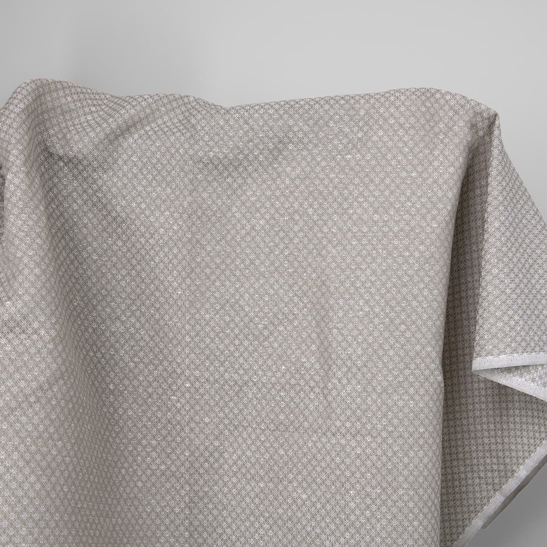 Linen cotton fabric dark beige and white diamonds