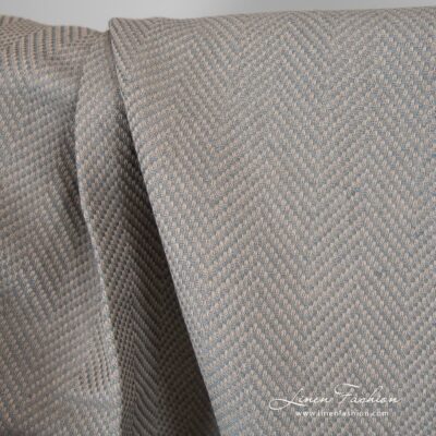 Linen cotton fabric in herringbone, grey.