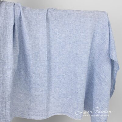 Blue linen fabric in melange washed 5 Blue linen fabric in melange