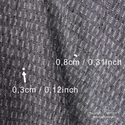 Washed linen fabric, black backround with white ticks, measurements