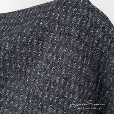 Black background with grey ticks linen fabric, washed