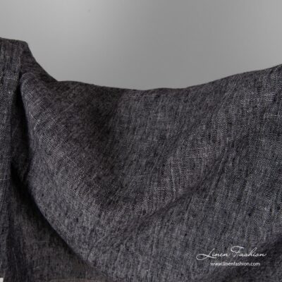 Black and white melange linen fabric, softened
