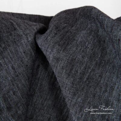Washed linen fabric in black grey mix