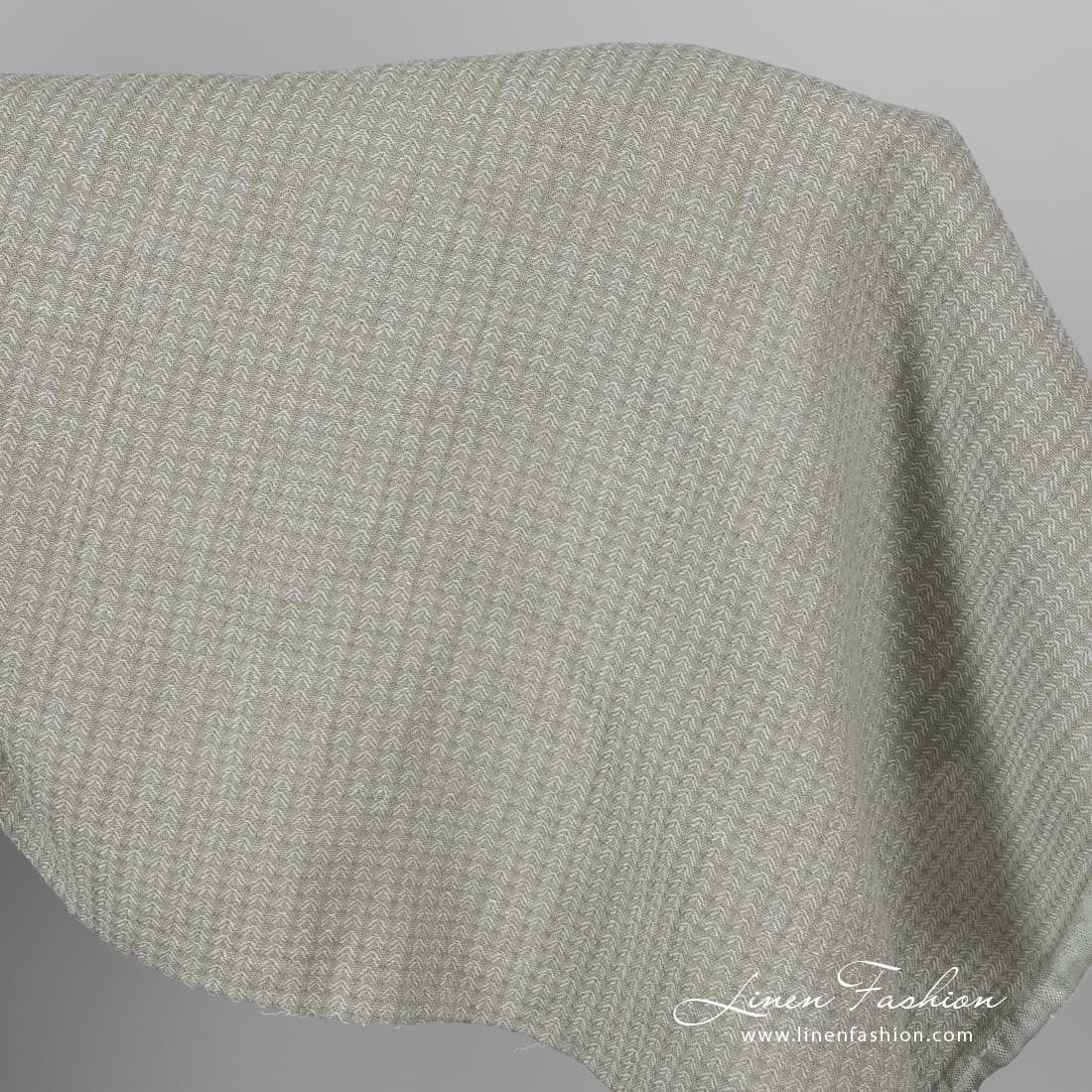Linen cotton greenish grey patterned fabric