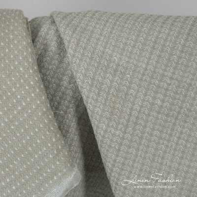 Linen cotton greenish grey patterned fabric washed 7 Linen cotton patterned fabric in greenish grey, washed