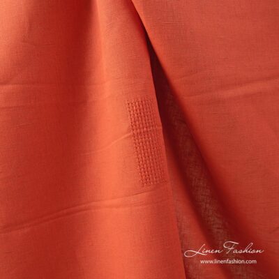 Flame red linen cotton fabric with openwork rectangles