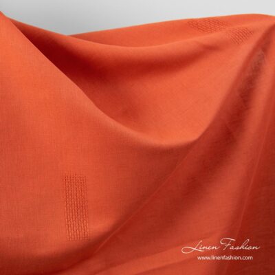 Flame red linen cotton fabric with openwork rectangles