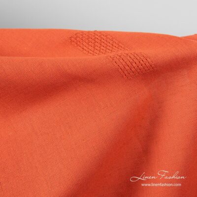 Flame red linen cotton fabric with openwork rectangles