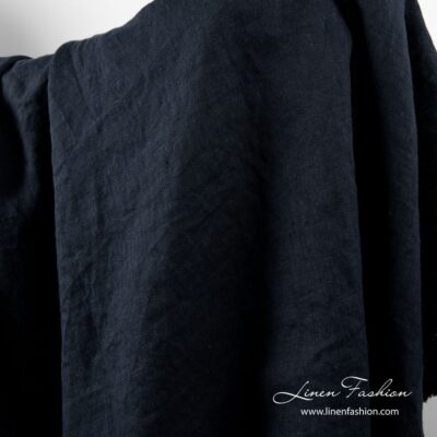 Washed linen fabric in navy color