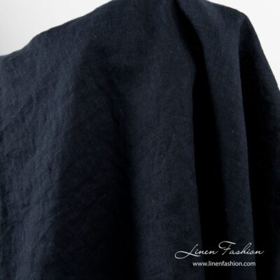 Washed linen fabric in navy color