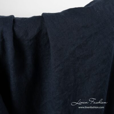 Washed linen fabric in navy color