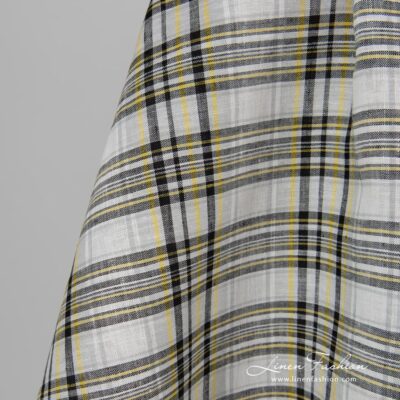 Black yellow checked linen fabric.