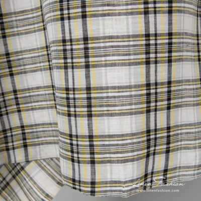 100% linen fabric in black yellow checks.