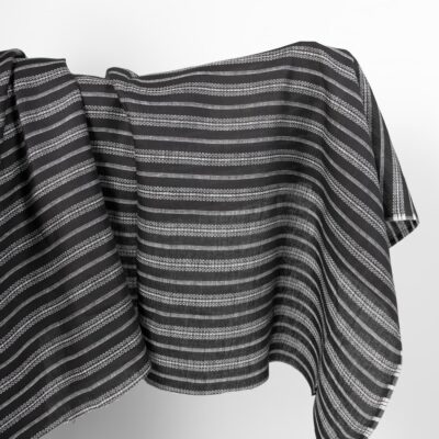 Linen fabric black with white patterned stripes