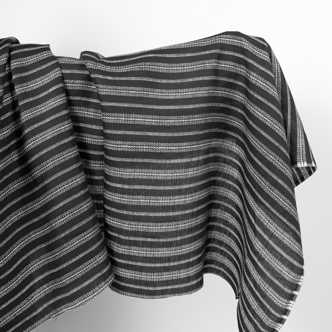Linen fabric black with white patterned stripes