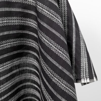 Linen fabric black with white patterned stripes edge
