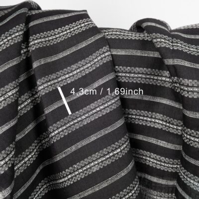 Linen fabric black with white patterned stripes with measurements