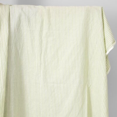 Linen cotton light green stripes washed fabric 5 linen cotton light green striped fabric, washed.