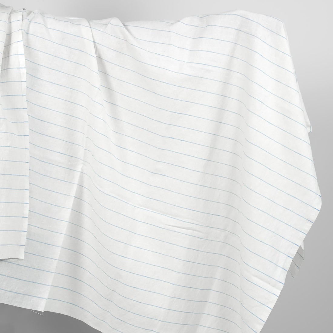 Washed linen cotton fabric white with sky blue stripes product photo