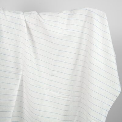 Washed linen cotton fabric white with sky blue stripes 8 Washed linen cotton fabric white with sky blue stripes