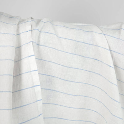 Washed linen cotton fabric white with sky blue stripes 6 Washed linen cotton fabric white with sky blue stripes close up detail