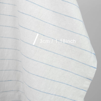 Washed linen cotton fabric white with sky blue stripes 7 Washed linen cotton fabric white with sky blue stripes with measurements