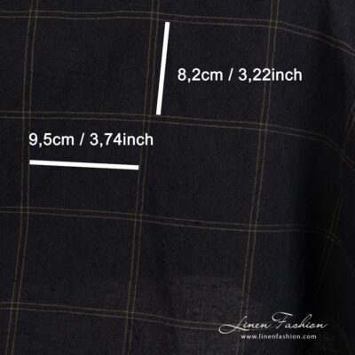Wide black linen cotton fabric in green checks washed 8 Checked linen cotton fabric woven from black and dark green yarns