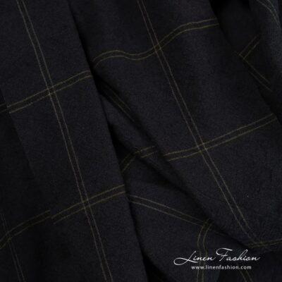 Wide black linen cotton fabric in green checks washed 6 Wide black linen cotton fabric in green checks, perfect for clothes and home textile